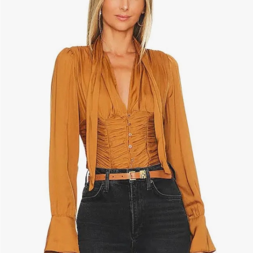 Free People Meet Me There button down top with Tie Detail